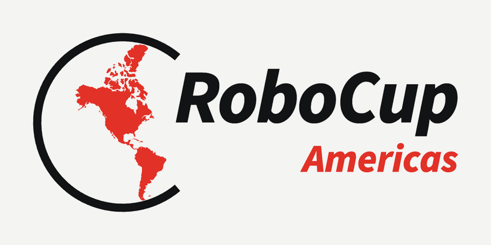 The full logo for light backgrounds: black ring, red map, RoboCup in black, Americas in red