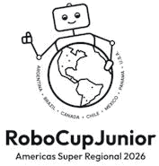 RoboCupJunior Americas Super Regional 2026 logo: a robot holding a globe of the Americas, ringed by the names of the seven participating countries.